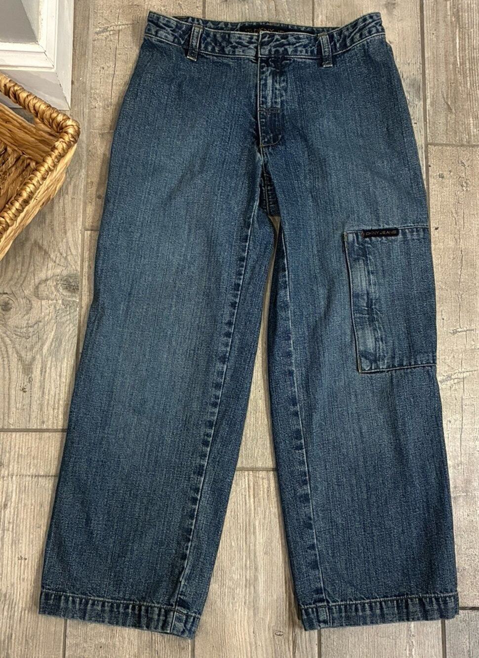 Vintage DKNY Jeans Women 2 Straight Leg Crop Blue Denim Cargo Pocket Y2K